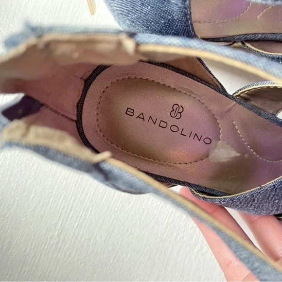 Bandolino Lace Up Denim Wedge Sandals - Picture 3 of 12